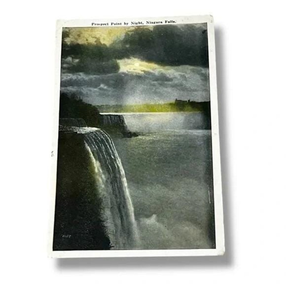 Postcard Prospect Point by Night Niagara Falls New York c1919 White Border C361
